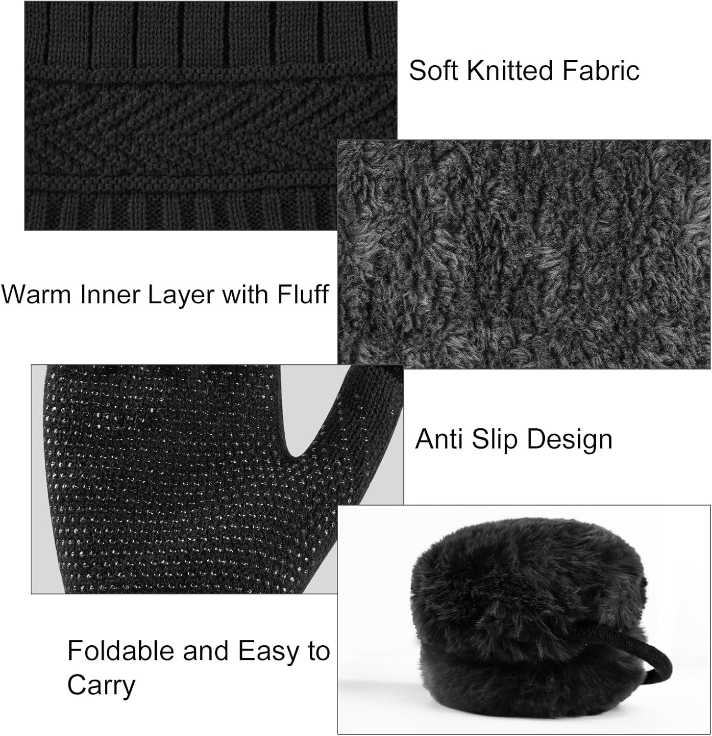 4-Pieces Warm Winter Beanie Hat Scarf Set Thick Knit Hat Beanie Skull Caps Scarfs for Women Men - Image 4