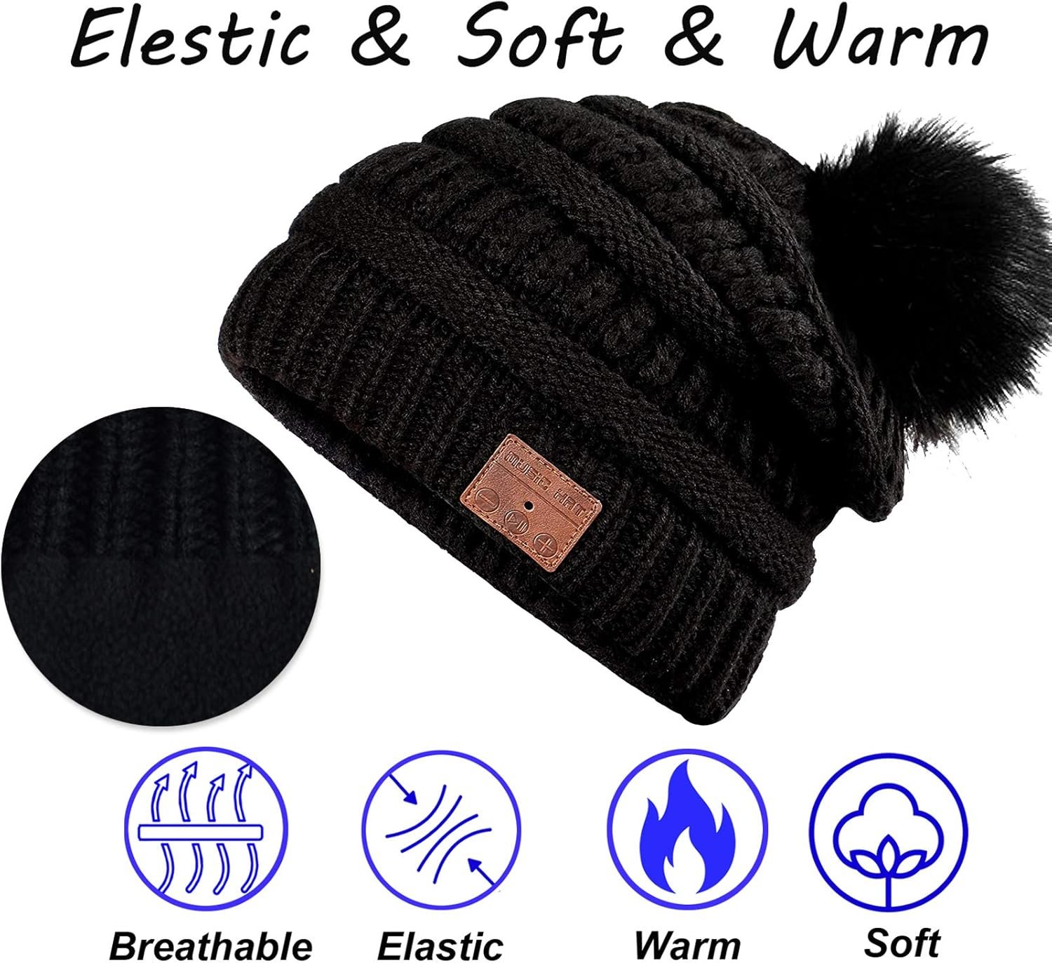 Wireless Beanie Hat for Women Girls Musical Beanie Wireless Headphones Stereo Speaker Hat Built-in Mic Speakerphone Beanie Hat Warm Outdoor Ski Cap - Image 7