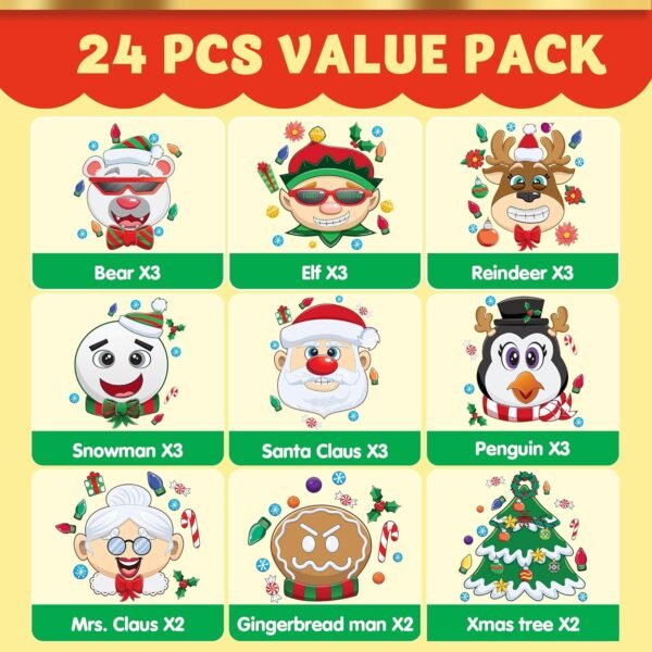 JOYIN 24 Pcs Christmas Make-a-face Stickers, Make Your Own Characters Mix and Match Sticker Sheets with Christmas Elf, Santa Santa, Snowman, Penguin, and Polar Bear Kids Party Favor Supplies Craft - Image 3