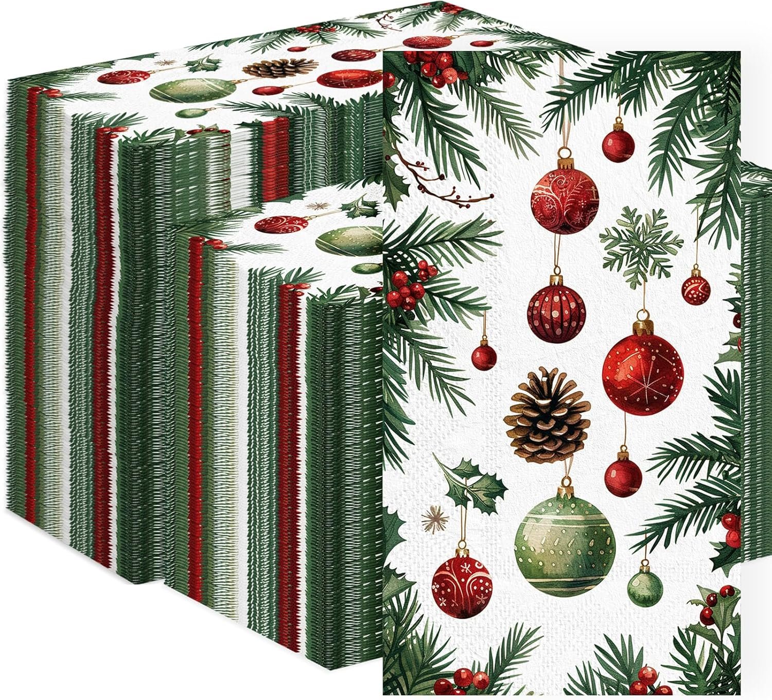3-Ply Christmas Paper Napkins Disposable: Guest Dinner Hand Towels, Xmas Table Decorative for Bathroom Home Kitchen, Holiday Cocktail Party Decor, Red White Green (4.3x7.9 Inches, Count, 100) - Image 2