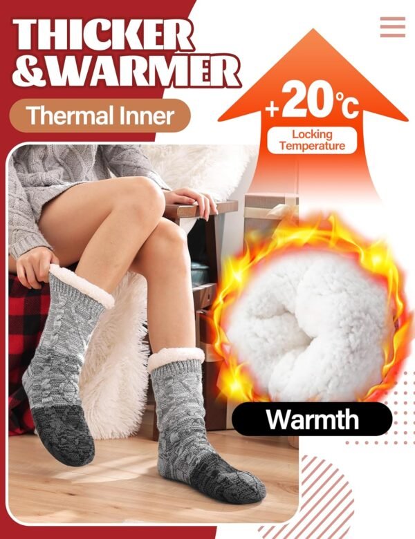 Anlisim Women Slipper Socks Non Slip Fuzzy Fluffy Thick Warm Cabin Cozy Comfy Soft Fleece Home Grips Socks - Image 3