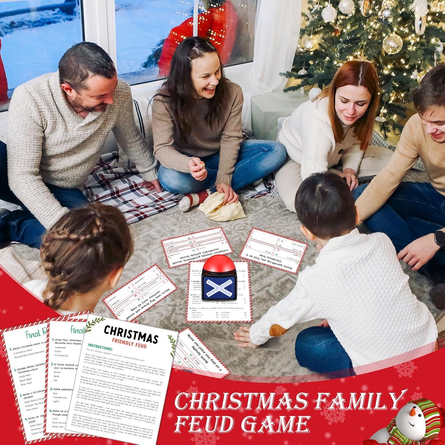 Syhood Christmas Friendly Feud Game with 2 Pcs Game Buzzer, New Year Feud Card Game, Family Game Night, Trivia Quiz Game, Fun Feud for Party Office Class Adult Groups(Christmas) - Image 4