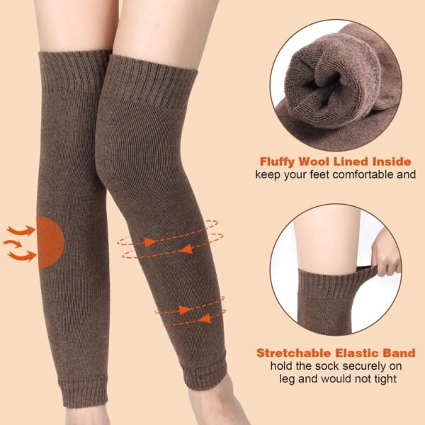 2 Pairs Warm Leg Warmers, Women's Winter Over Knee High Footless Socks Knit Warm Long Leg Warmers - Image 3