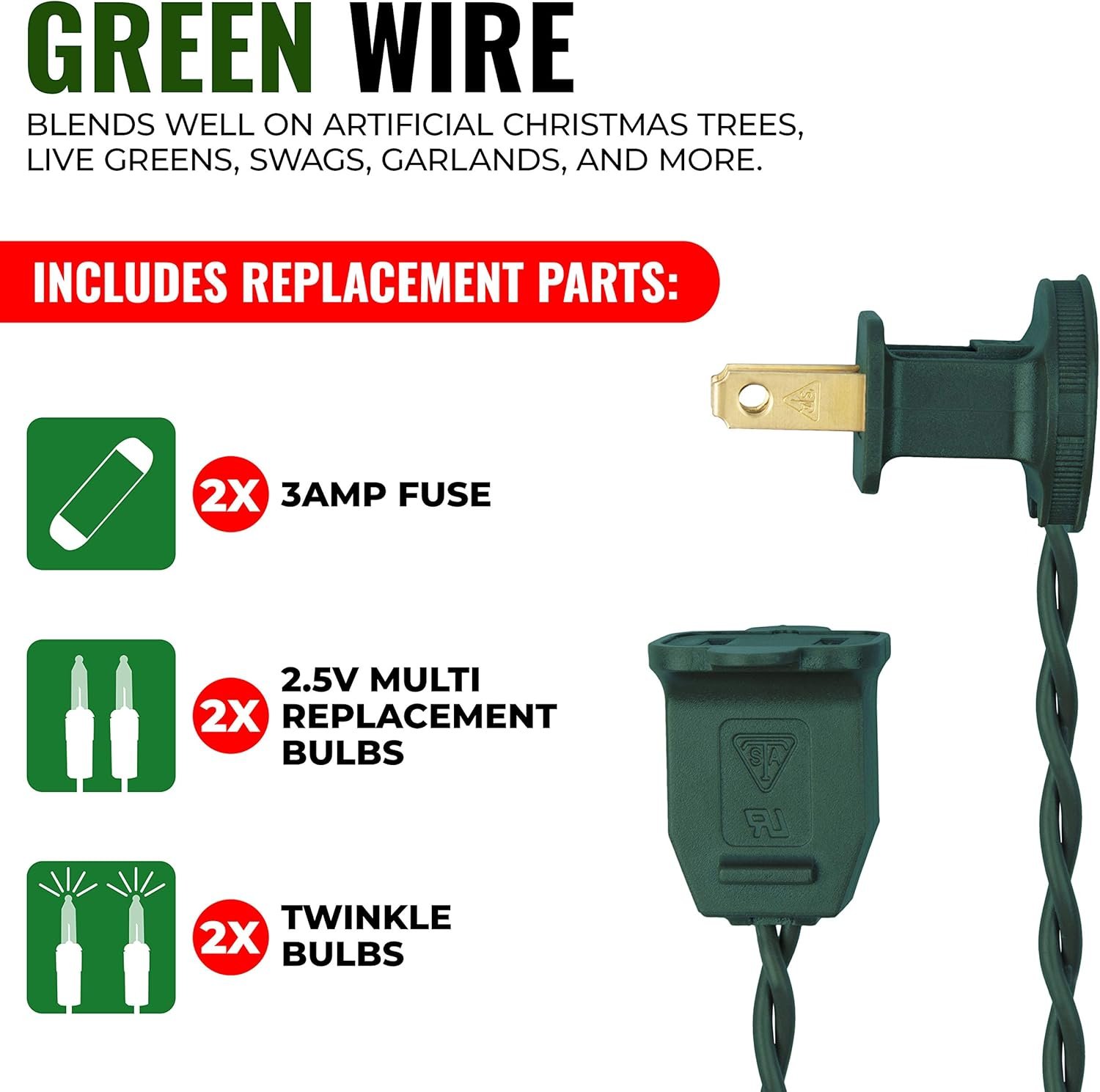 612 Vermont 100 Clear Christmas Lights, 12 Lights Twinkle, Indoor and Outdoor Use, Connect up to 4 Sets, Lighted Length 20.6', Total Length 21.8' - Image 6