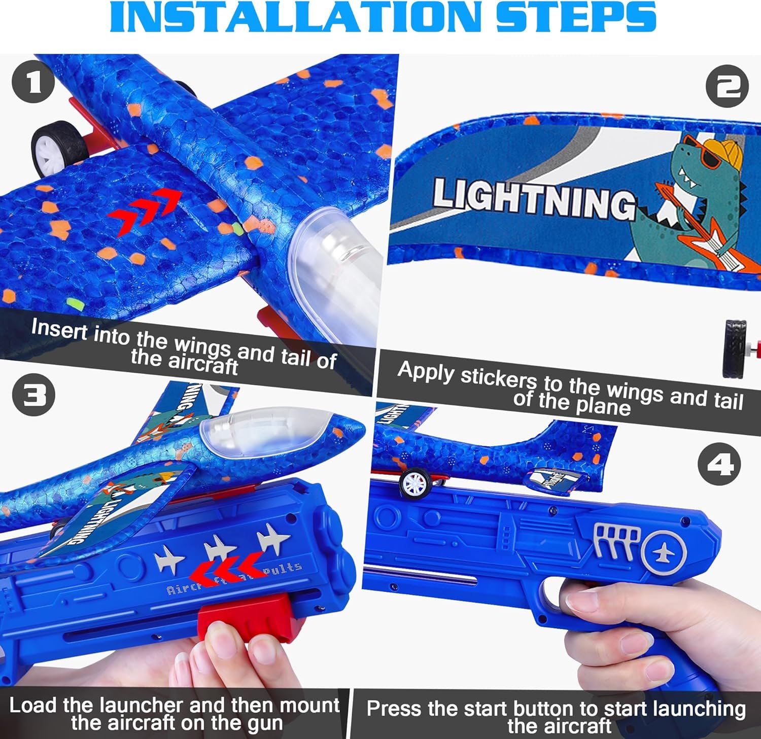 3 Pack Airplane Launcher Toys, 2 Flight Modes LED Foam Glider Catapult Plane, Outdoor Flying Toy for Kids, Birthday Gifts for Boy Girl 6+ Year Old, B-Day Party Supplies - Image 6