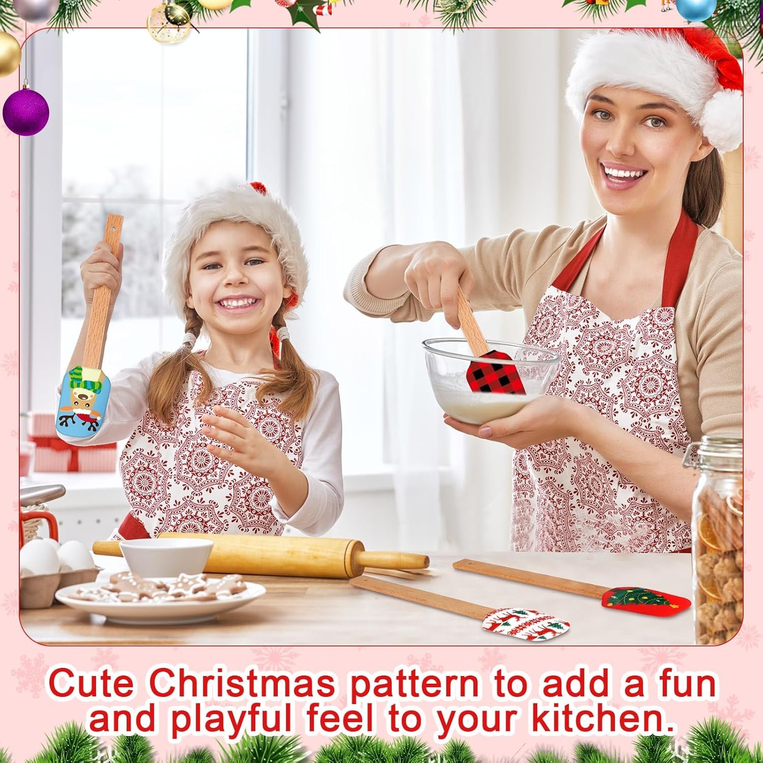 Tioncy 25 Pieces Christmas Silicone Spatulas Kit Christmas Xmas Pattern Cake Decorating Spatula Heat Resistant Pancake Spatula for Christmas Cooking Housewarming Gift - Image 4