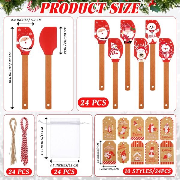 24 Sets Christmas Silicone Spatula Gift Xmas Cake Spatula Xmas Baking Cooking Gifts Heat Resistant Scraper with Twines, White Sheer Bags and Greeting Cards for Kitchen Mixing Cooking Baking - Image 3