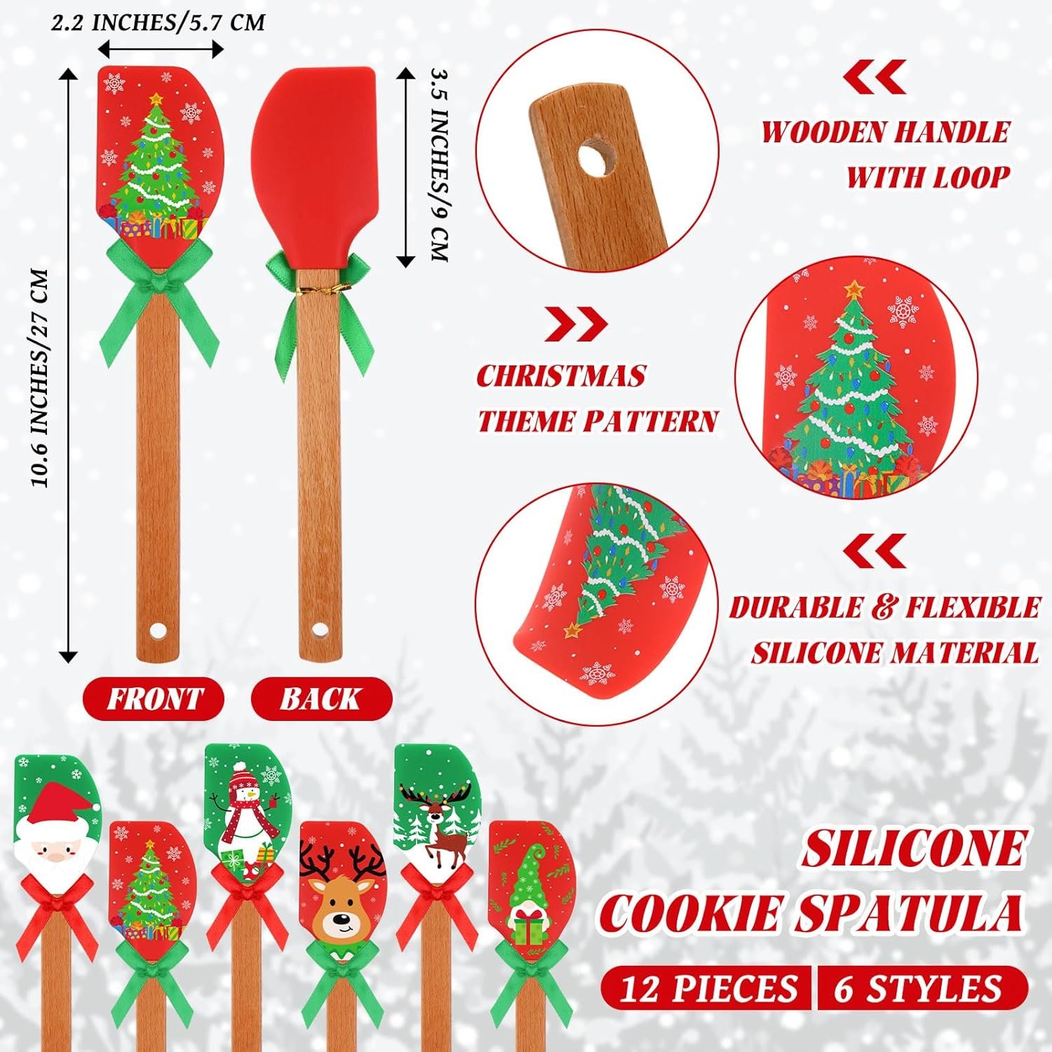 24 Pcs Christmas Pot Holders and Silicone Spatula Set Christmas Hot Pads with Pocket Xmas Scraper with Wooden Handle Heat Resistant Oven Mitt Cookie Bag for Baking Cooking Appreciation Gift - Image 4