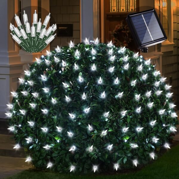 Solar Powered Christmas Net Lights Outdoor Mesh Lights for Bushes, 8 Modes Solar Christmas Lights Decorations Outdoor for Garden, Yard, 6Ft*6Ft, White - Image 2