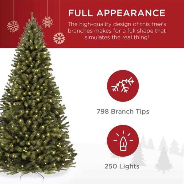 Best Choice Products 6ft Pre-Lit Spruce Artificial Holiday Christmas Tree for Home, Office, Party Decoration w/ 250 Incandescent Lights, 798 Branch Tips, Easy Assembly, Metal Hinges & Foldable Base - Image 4