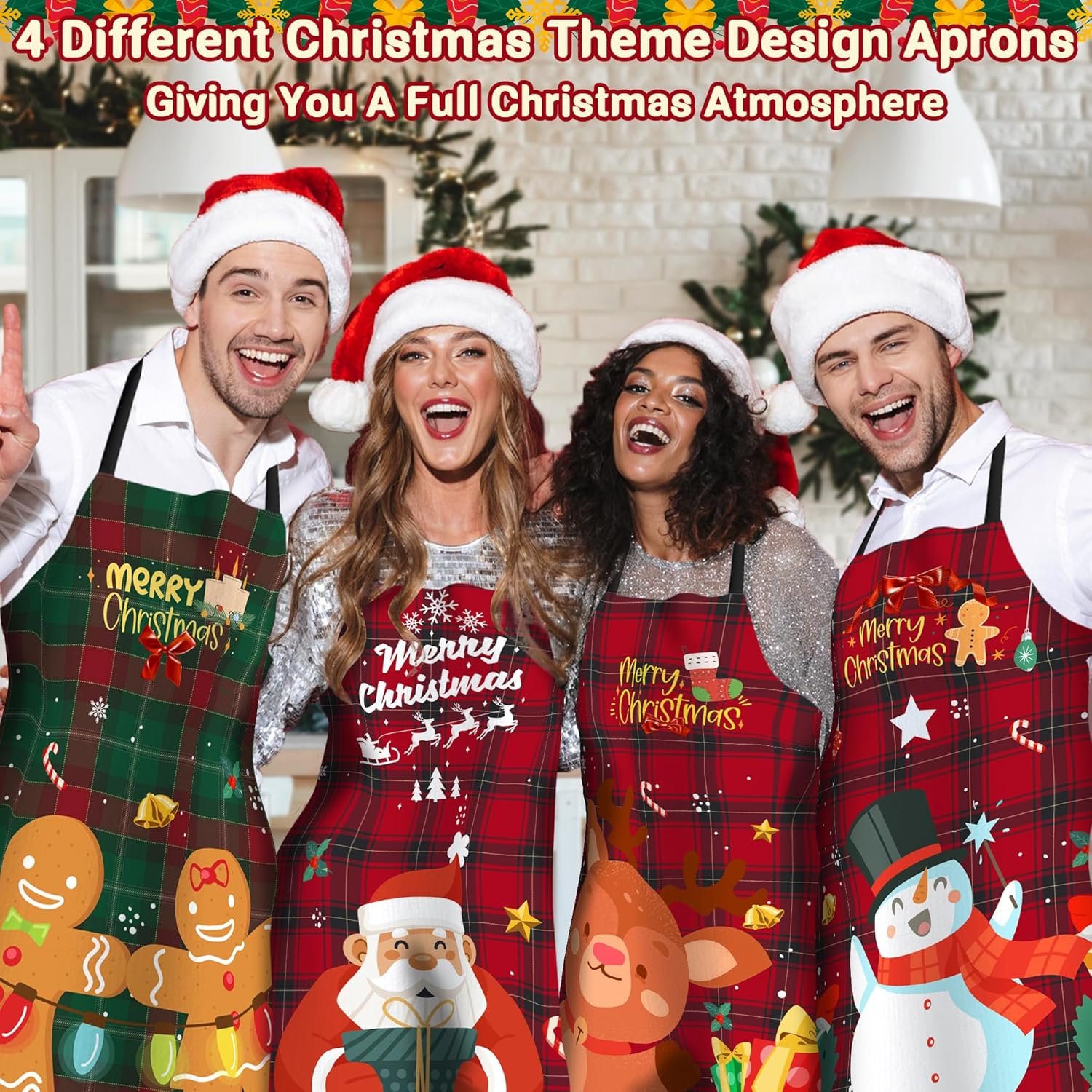 4 Pack Funny Christmas Kitchen Aprons for Women Men Adjustable Cooking Chef Aprons Waterproof Bib Aprons Cute Xmas Party Gift - Image 3