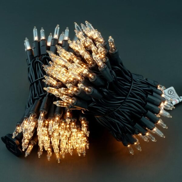 YULETIME 200 Clear Christmas Lights with Black Wire, Pack of 2 Strands of 21 ft 100 Count UL Certified Incandescent Mini String Light (Clear - Black Wire) - Image 6