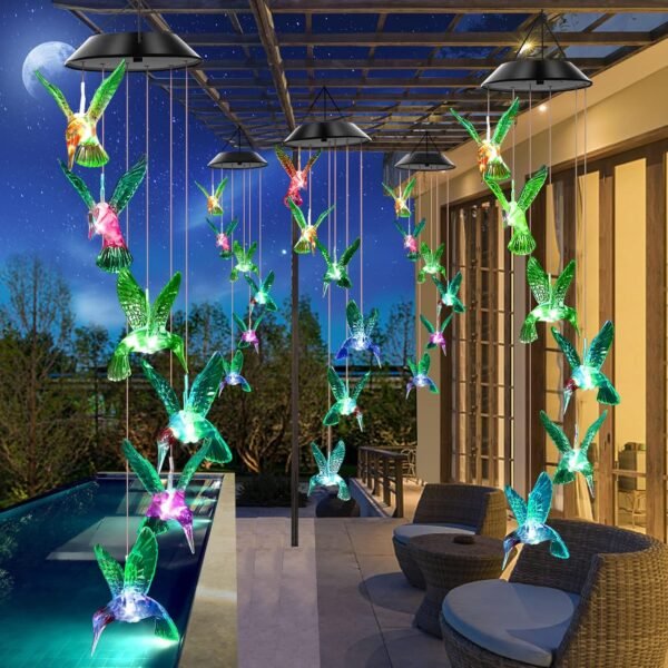 Green Hummingbird Solar Wind Chimes Color Changing Lights Outdoor, Best Gifts for Mom Grandma Women Wife Aunt Daughter Sister, Unique Mobile Wind Chime, Gardening Yard Decorations - Image 6