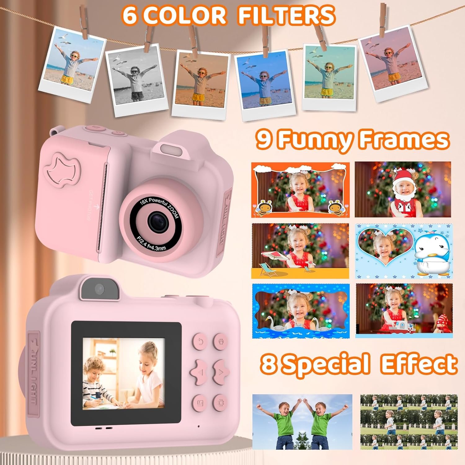 Kids Camera Instant Print,Kids Digital Camera 1080P HD Dual-Lens Selfie,Instant Print Camera with 5 Rolls Paper & 32GB Card,Toddler Camera Christmas Birthday Gifts for Girls Age 3-12(Pink) - Image 3