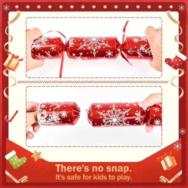 Christmas Crackers, 12 Pack Valentines No Snap Party Favors with Party Hat, Joke & Little Gift Inside for Christmas Thanksgiving Seasonal Holiday Dinner Traditions (Red and Green) - Image 6
