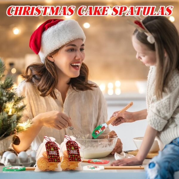 24 Set Christmas Silicone Spatula with Greeting Card Christmas Cake Spatula Xmas Baking Cooking Gift Heat Resistant Scraper with Wood Handle Santa Claus Reindeer Snowman Gingerbread Spatula - Image 8
