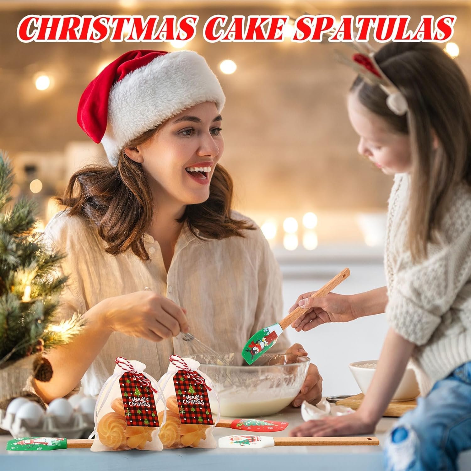 24 Set Christmas Silicone Spatula with Greeting Card Christmas Cake Spatula Xmas Baking Cooking Gift Heat Resistant Scraper with Wood Handle Santa Claus Reindeer Snowman Gingerbread Spatula - Image 8