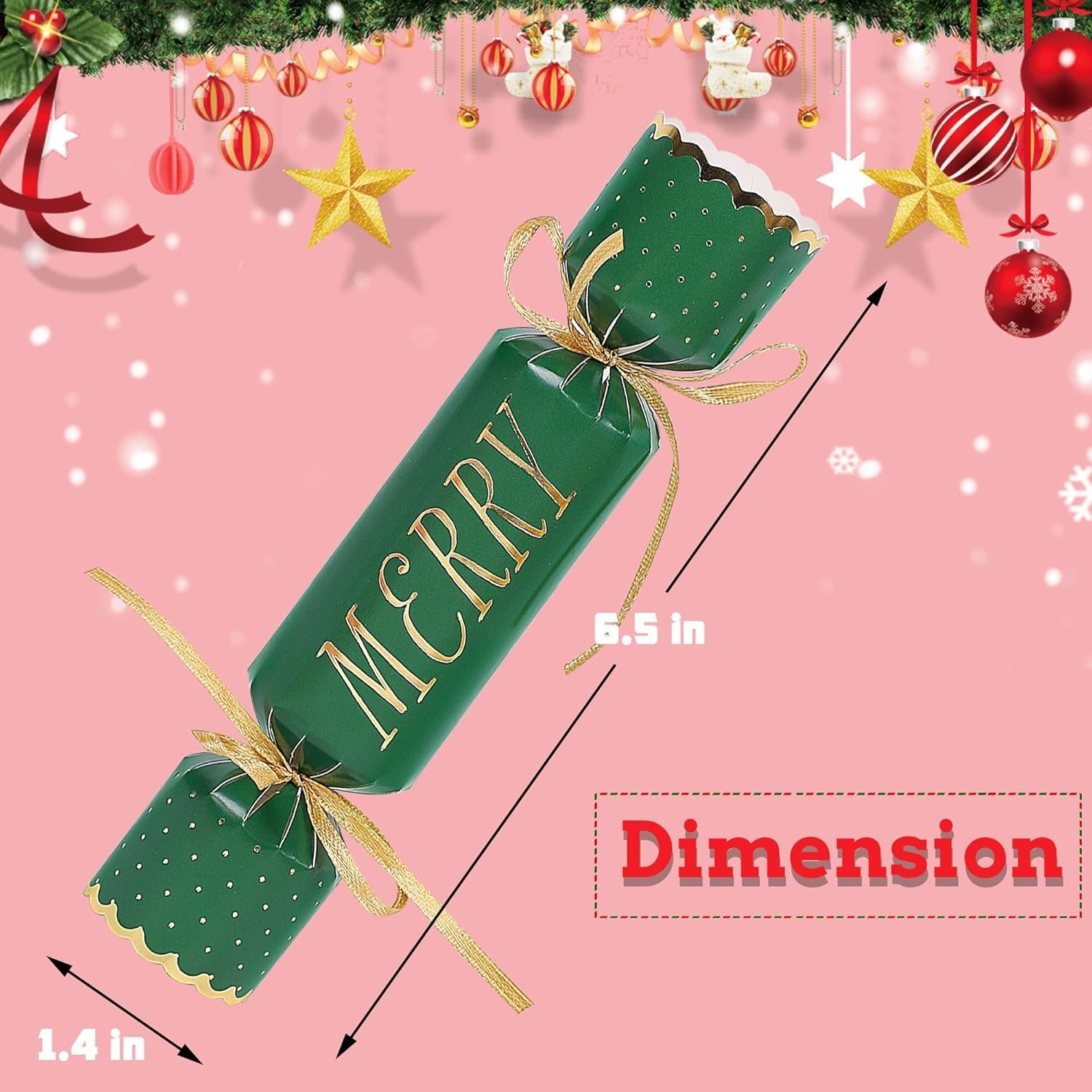 Lulu Home 12 Packs Non-Snap Christmas Crackers Set, Xmas Gift Box Kit Inside with A Puzzle, Small Gadget & Paper Crown for Party Dinner Game Traditions, Reindeer Santa Patterned, Each 6.5"H x 1.4"Dia - Image 3