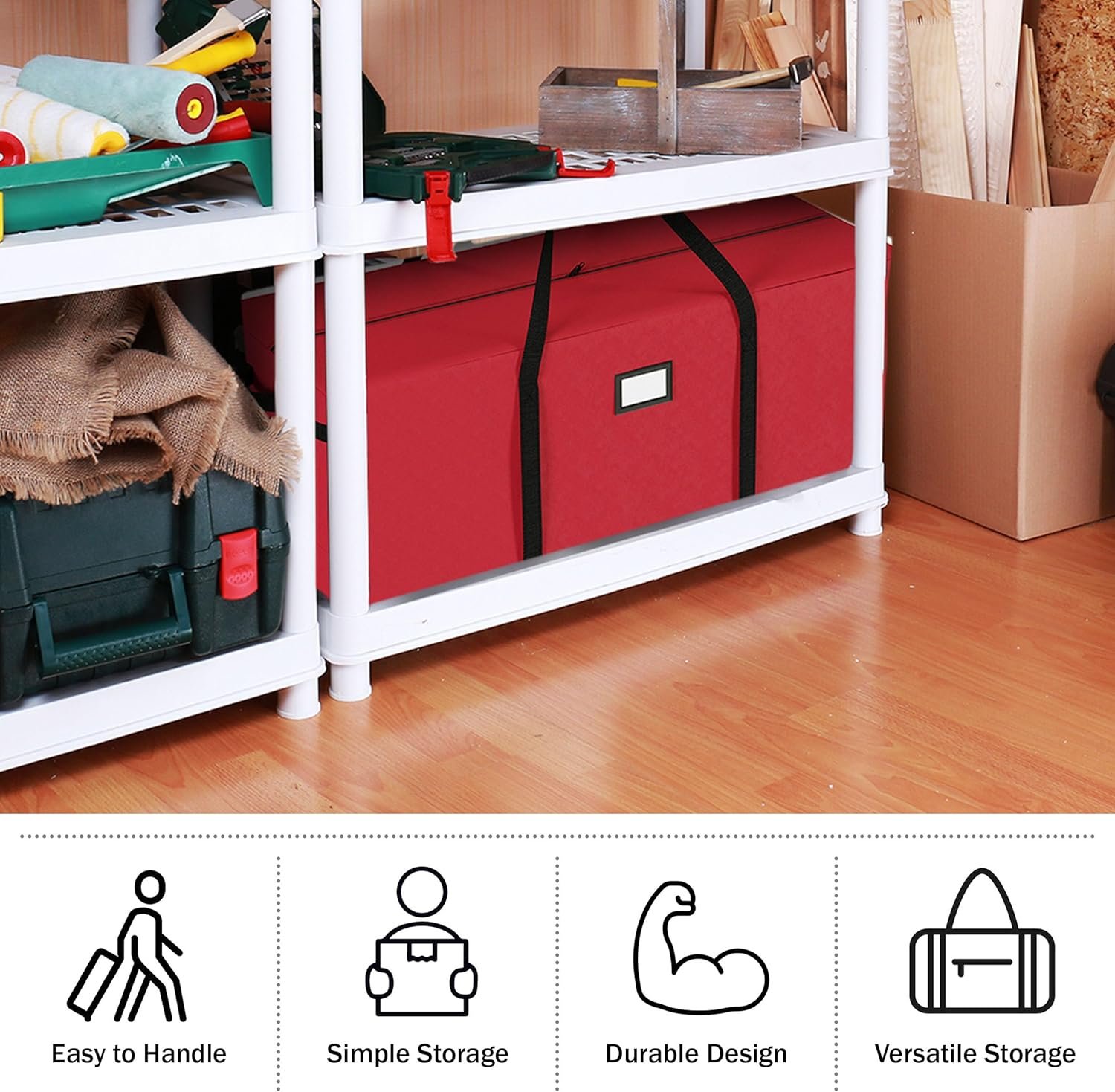 Rolling Christmas Tree Storage Bag - Holds 9-Foot Artificial Trees, Holiday Decorations, Inflatables, Garland, and More by Elf Stor (Red) - Image 7