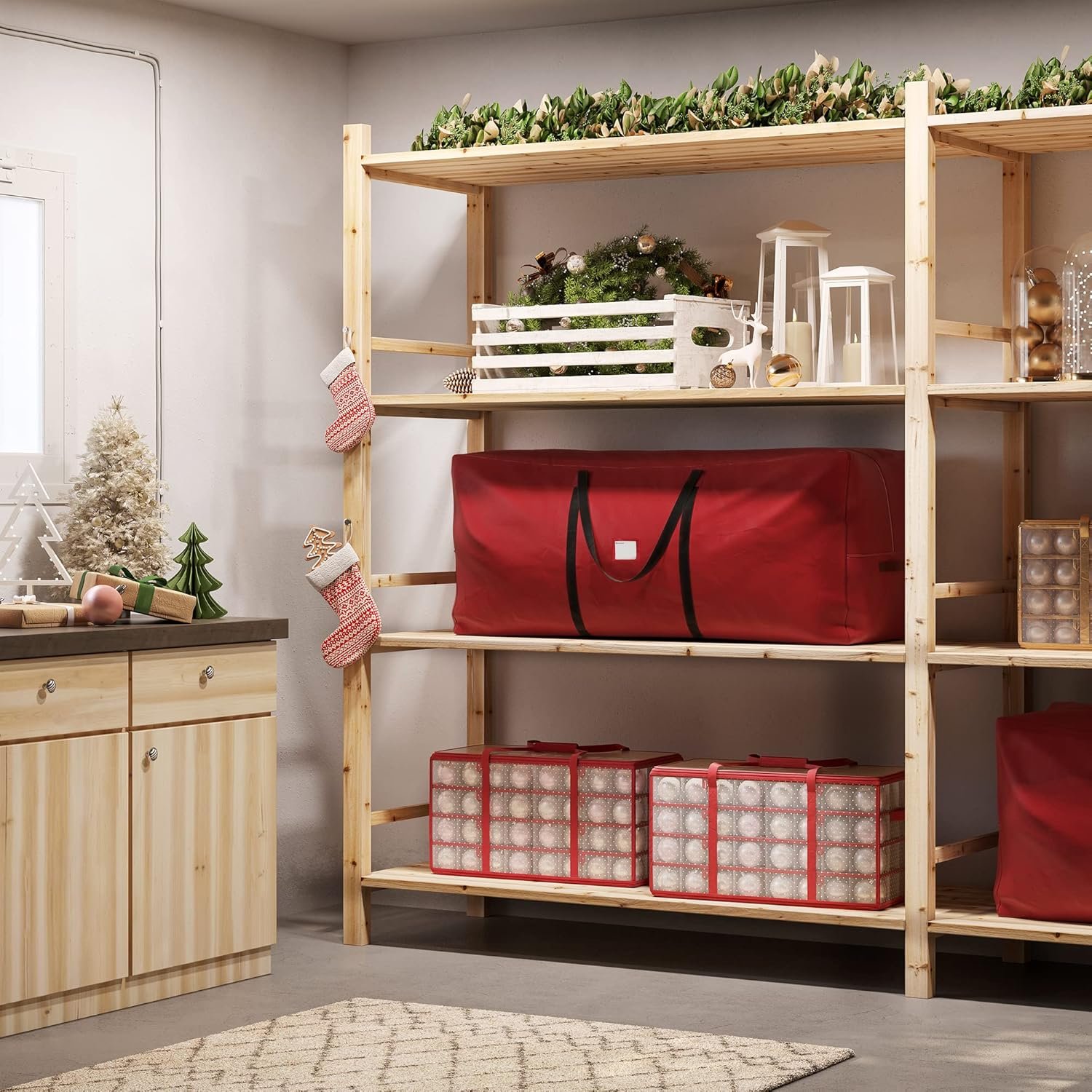 SONGMICS Christmas Tree Storage Bag, up to 9 ft, Wear-Resistant 600D Oxford Fabric, Holiday Tree Storage Container, Tree Holder Bag, Lightweight, Thick Handles, Red URXS003R01 - Image 4