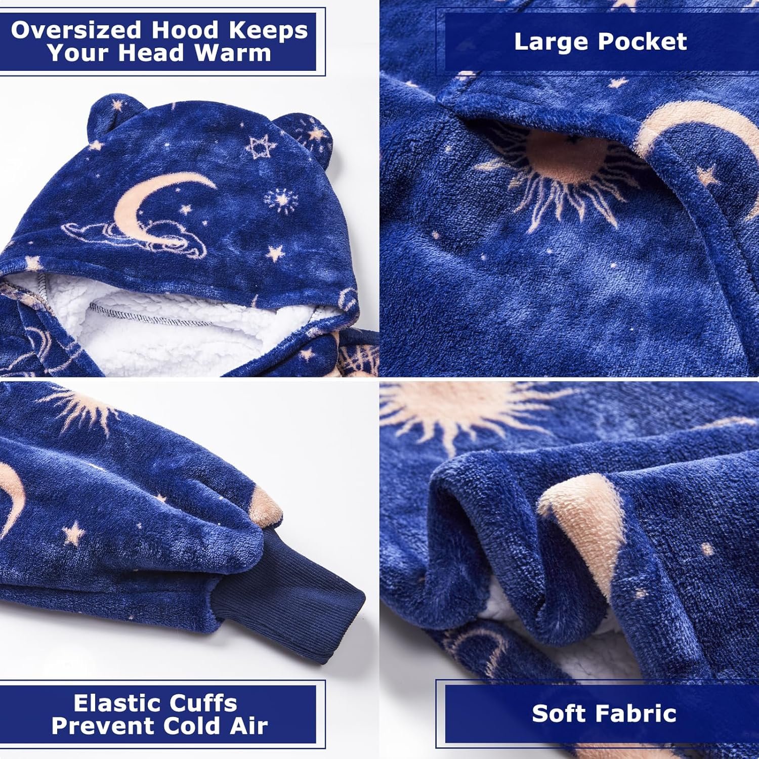 THREE POODLE Wearable Blanket Hoodie for Women, Oversized Sherpa Sweatshirt Blanket for Adults Men, Warm Cozy Star Hooded Blanket, Gifts for Mom Girlfriend Sister - Image 5