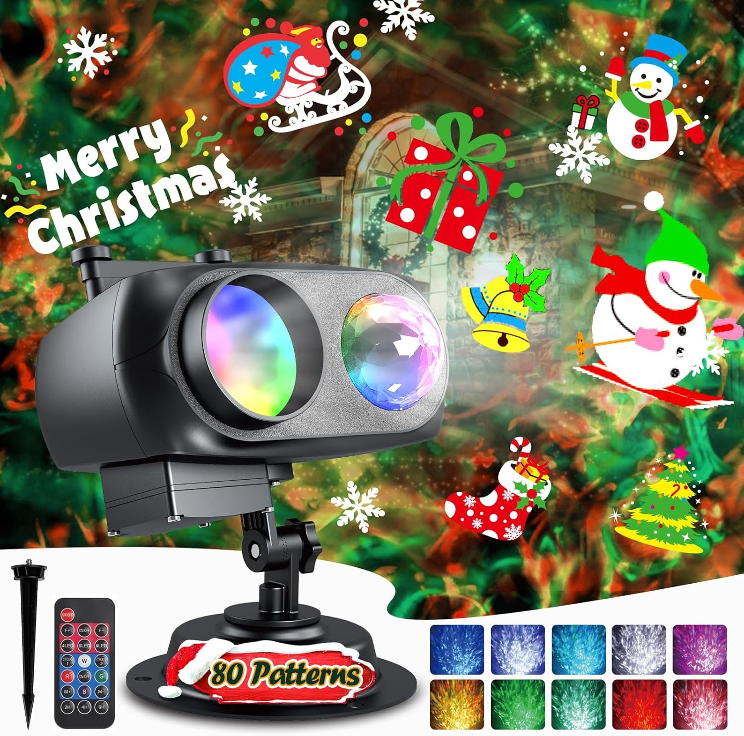 Christmas Holiday Projector Lights Outdoor Indoor, Anysun Christmas Decorations Brighter 80 Patterns & 3D Ocean Wave Light, Waterproof Christmas Lights with Timer for Party House Atmosphere-10 Slides - Image 2