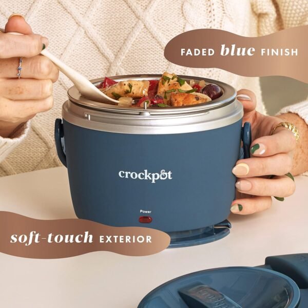 Crock-Pot 20-Ounce Electric Lunch Box, Portable Food Warmer, Faded Blue, Perfect for Travel, Car, On-the-Go, Keeps Food Warm, Spill-Free, Dishwasher-Safe, Ideal Gift for Men and Women - Image 6