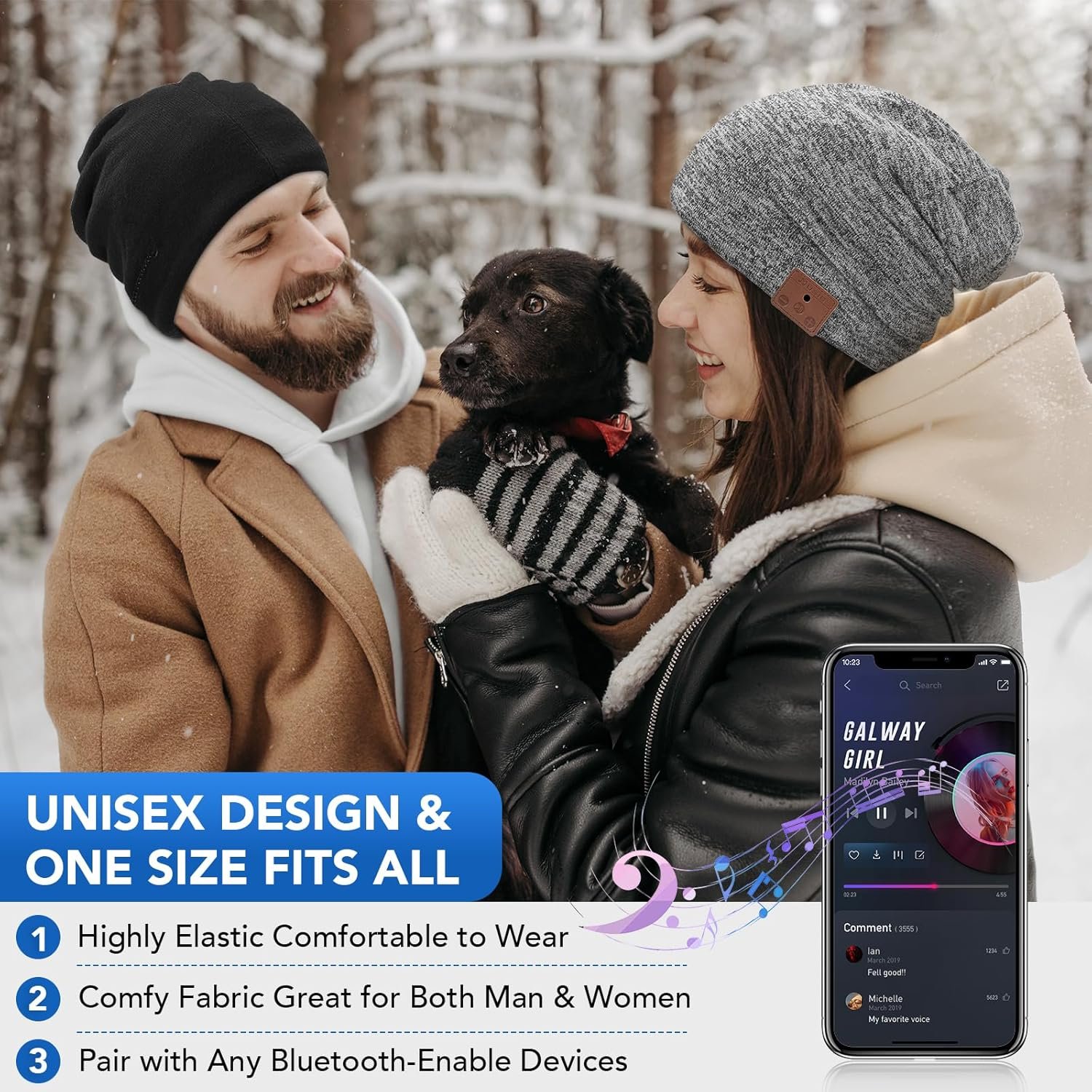 2 Pack (1 Bluetooth Beanie + 1 Beanie) Double-Layer Wool Lining Bluetooth Beanie Hat, Unique Tech Gifts for Men/Women/Teens/Family Christmas Thanksgiving - Image 3
