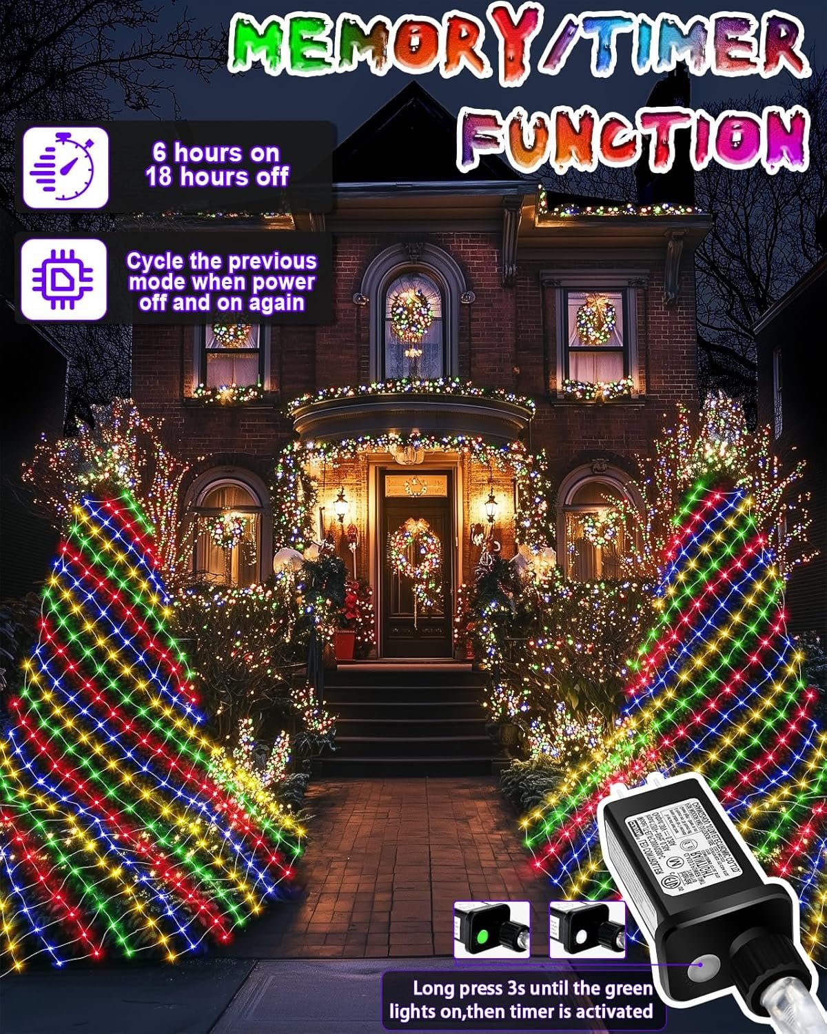 Christmas Net Lights 9.8ft x 6.6ft, 200 LED Outdoor Mesh Lights with 8 Modes, Waterproof Bush String Lights for Home Garden Yard Xmas Decorations Connecable, Timer (Multicolor) - Image 6