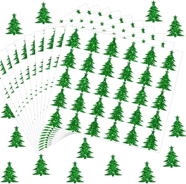 Whaline 450Pcs Christmas Tree Glitter Stickers Shiny Xmas Tree Envelop Seal Stickers Self-Adhesive Holiday Label Decals for Invitation Greeting Card Envelope Scrapbook Bottle Cup Seals - Image 2