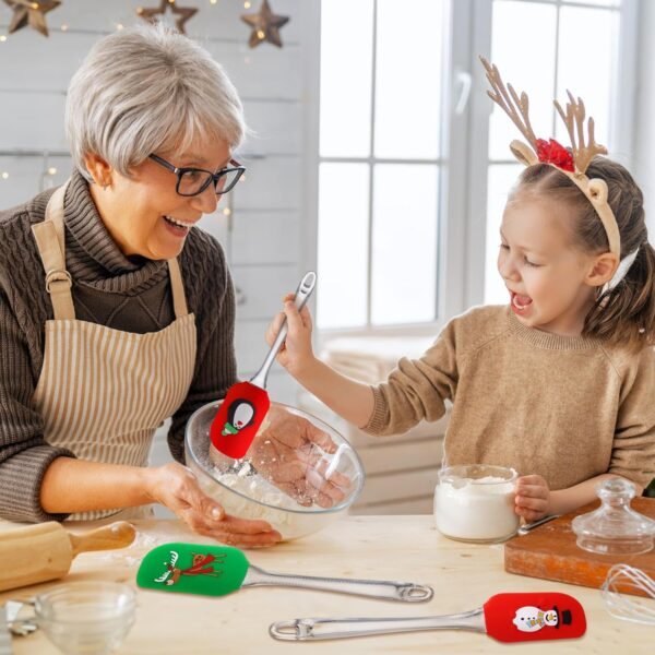 Layhit 12 Pcs Christmas Silicone Spatula Xmas Decorating Pattern Spatula with Plastic Handle Christmas Kitchen Utensils Holiday Cute Pan Scraper for Cake Cooking Baking Cookie Mixing Stir Butter Cream - Image 7