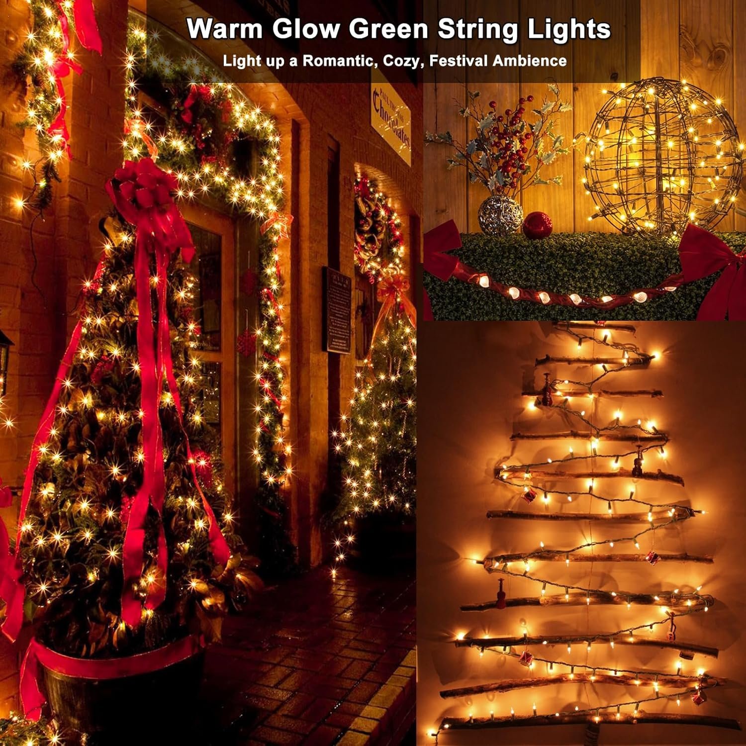 BrizLabs Clear Christmas Lights Outdoor 300 Count 69.6ft Incandescent Christmas Lights Connectable Warm White String Lights UL Certified Xmas Mini Lights Green Wire for Indoor Tree Holiday Party Decor - Image 5