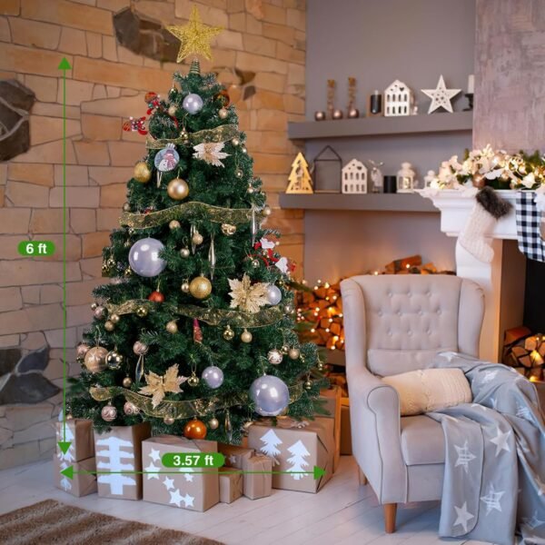 6ft Artificial Christmas Tree - Ribbon Decorations Easy to Assemble 3-Piece Design Christmas Fir for Festive Home Decor 1000 Branch Tips Xmas Tree for Home, Office, Party Decoration - Image 9