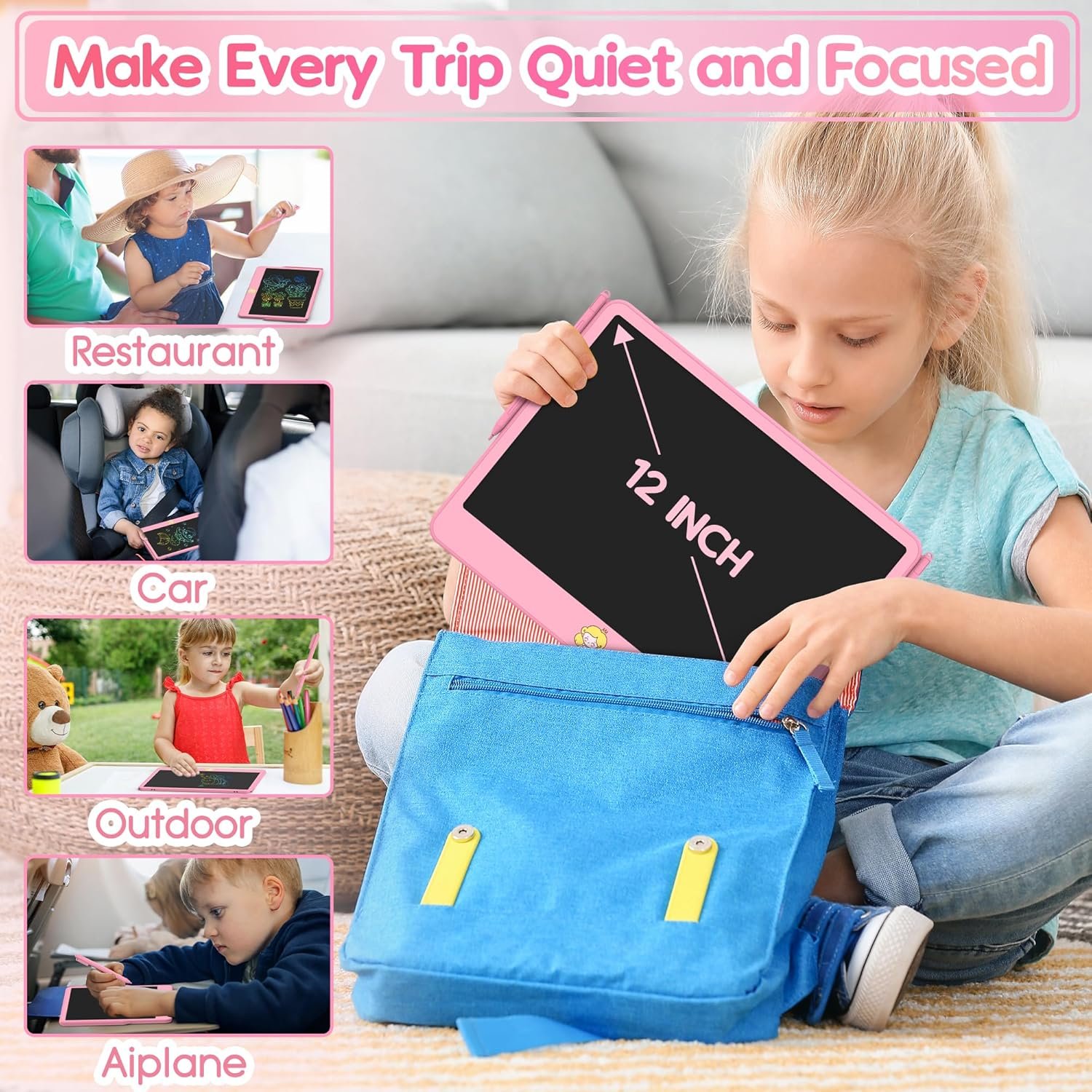 LCD Writing Tablet for Kids 12 Inch, Kids Learning Toys Drawing Pad for Girls Boys, Erasable Doodle Board for Toddlers 3 4 5 6 7 8 Year Old Travel Essentials, Christmas Birthday Gift for Kids - Image 8