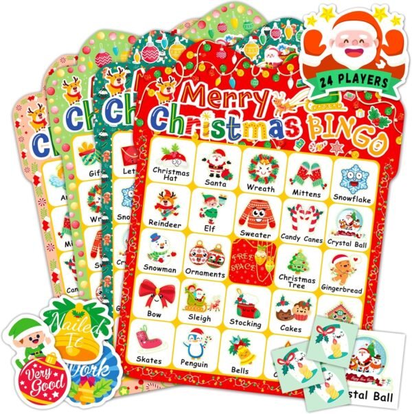 Christmas Bingo Game for Kids 24 Players, Christmas Bingo Cards Christmas Party Games for Family School Classroom Winter Party Supplies Favors Gifts - Image 2