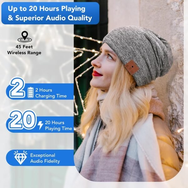 2 Pack (1 Bluetooth Beanie + 1 Beanie) Double-Layer Wool Lining Bluetooth Beanie Hat, Unique Tech Gifts for Men/Women/Teens/Family Christmas Thanksgiving - Image 6