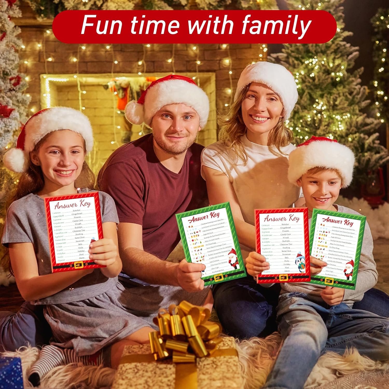 30 Players Christmas Party Games for Adults Family Office Large Groups, Xmas Parties Songs Pictionary Game, Guesstures Game, Word Scramble Game with Answer Key (Santa & Penguin) - Image 6
