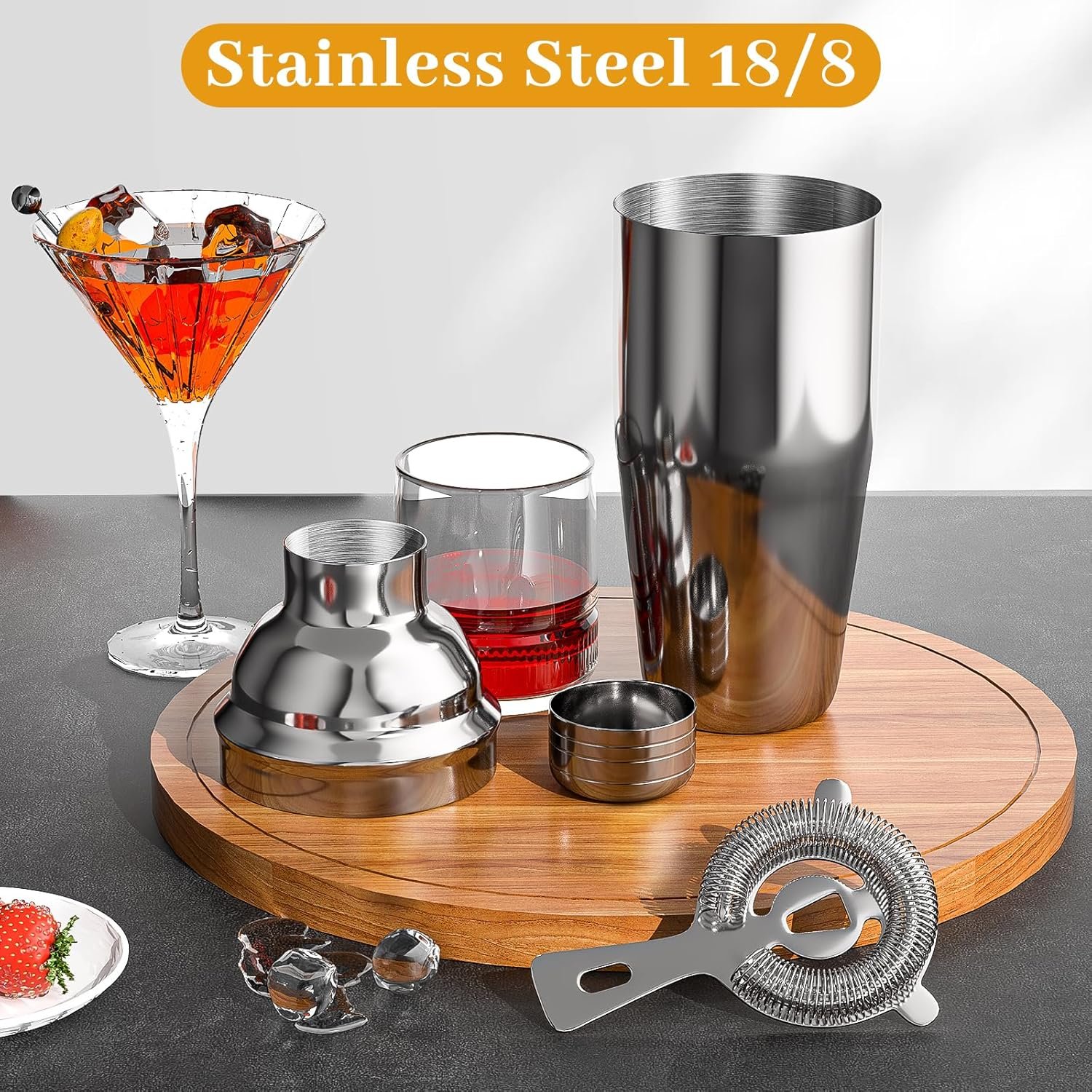 Vabaso Bartender Kit, Cocktail Shaker Set for Mixed Drink Home Bar, 25oz Professional 18/8 Stainless Steel Bar Tool Set with Cocktail Recipes Booklet, Father's Day - Image 4