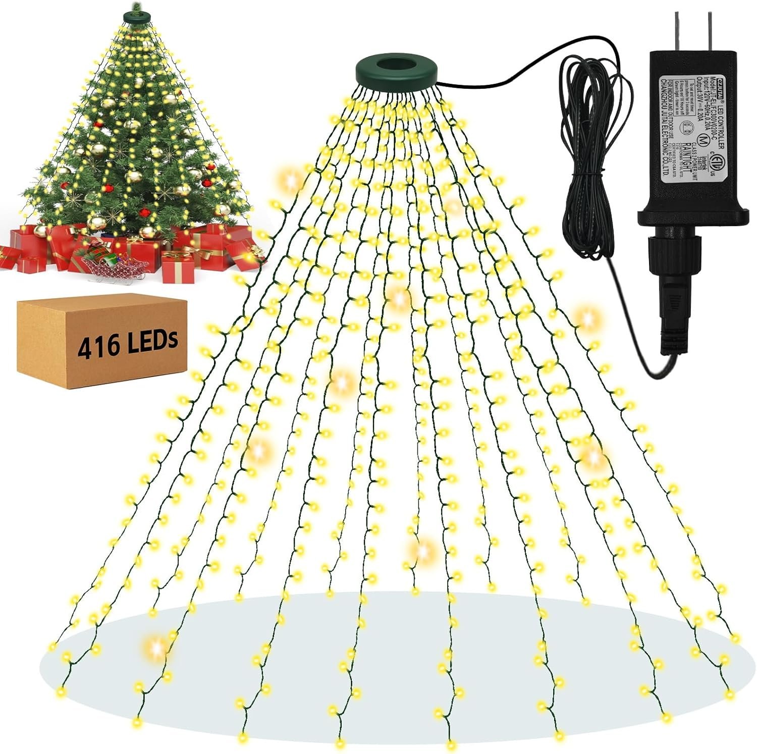 Upgraded Christmas Lights for Tree Indoor, 416 LEDs Christmas String Lights with 8 Modes, Timer & Memory Function, 16 Strands of 6.9FT LED String Lights, Waterproof Outdoor Tree Decoration Warm White - Image 2