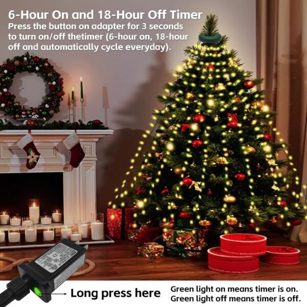 Upgraded Christmas Lights for Tree Indoor, 416 LEDs Christmas String Lights with 8 Modes, Timer & Memory Function, 16 Strands of 6.9FT LED String Lights, Waterproof Outdoor Tree Decoration Warm White - Image 6