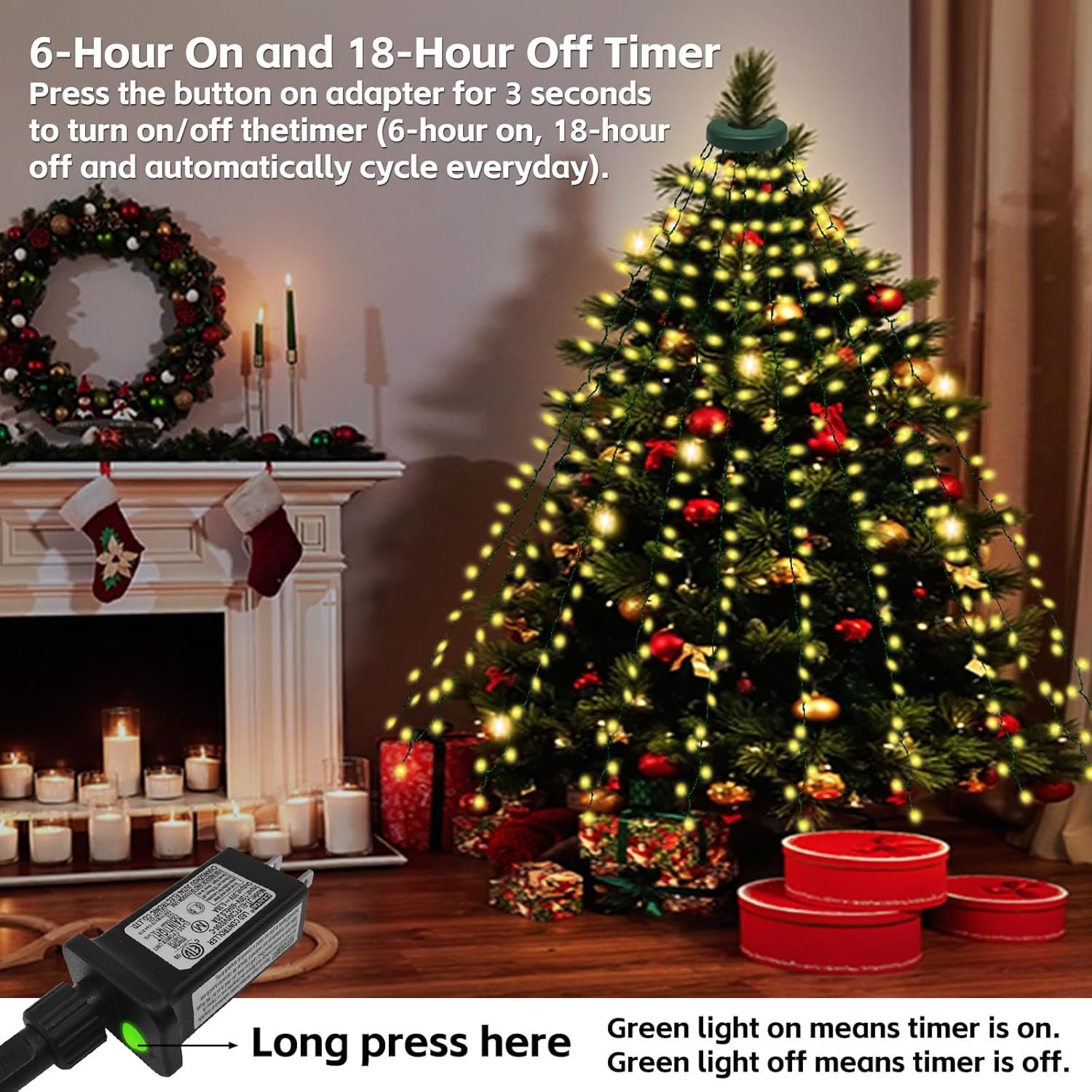 Upgraded Christmas Lights for Tree Indoor, 416 LEDs Christmas String Lights with 8 Modes, Timer & Memory Function, 16 Strands of 6.9FT LED String Lights, Waterproof Outdoor Tree Decoration Warm White - Image 6