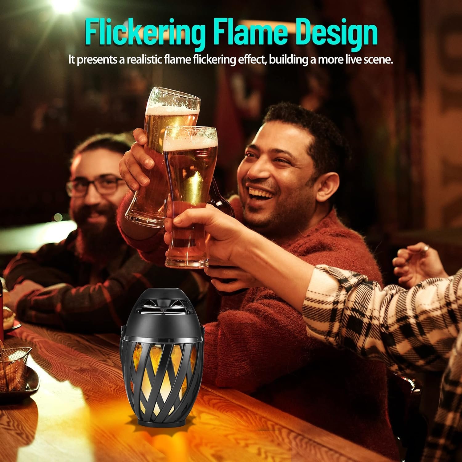 2 Pack Outdoor Bluetooth Speakers Waterproof Wireless, Birthday Gifts for Men Dad, LED Flame Ambient Light, Camping Patio Accessories, Unique Gifts for Him Husband Boyfriend Dad Gifts - Image 3