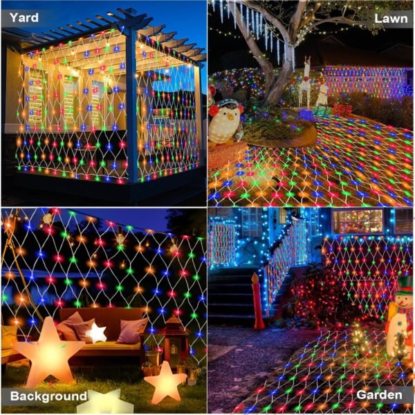 (Upgraded) Outdoor Christmas Lights, 360 LED Sturdy Christmas Net String Lights, 12x5Ft 8 Light Modes Christmas Decoration Lights for Backyards, Gardens, Bushes, Lawns, Patio, New Year - Multicolored - Image 7