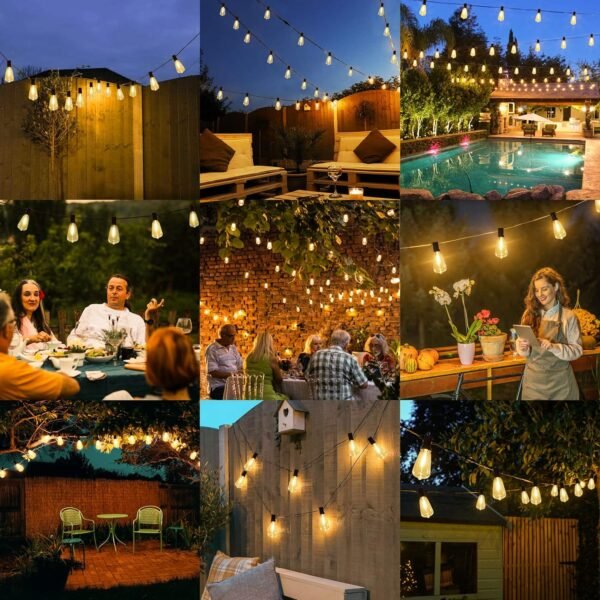 Brightever LED Outdoor String Lights 100FT Patio Lights with 52 Shatterproof ST38 Vintage Edison Bulbs, Outside Hanging Lights Waterproof for Porch, Deck, Garden, Backyard, Balcony, 2700K Dimmable - Image 8