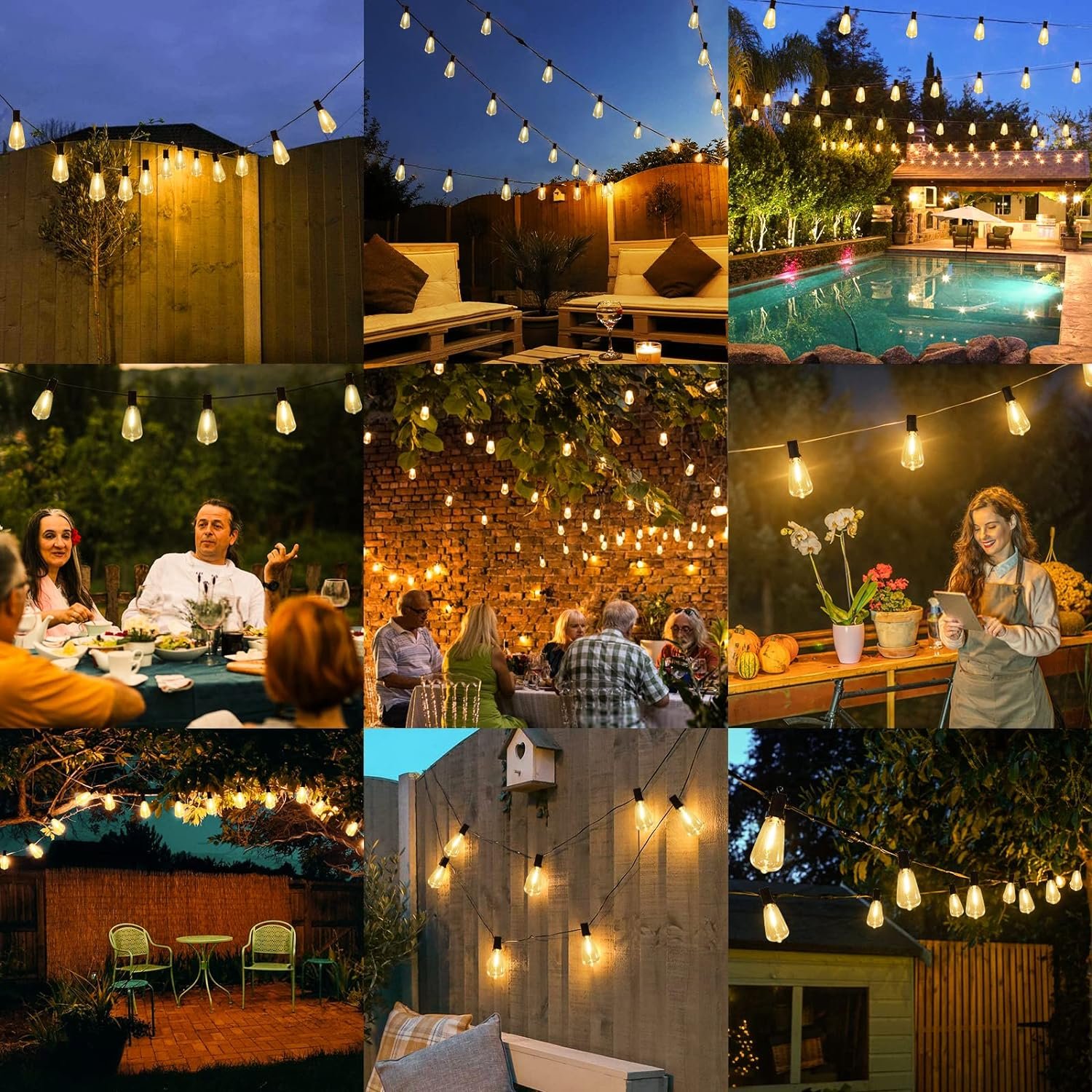 Brightever LED Outdoor String Lights 100FT Patio Lights with 52 Shatterproof ST38 Vintage Edison Bulbs, Outside Hanging Lights Waterproof for Porch, Deck, Garden, Backyard, Balcony, 2700K Dimmable - Image 8