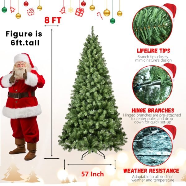 8FT Prelit Christmas Tree, Premium Artificial Christmas Tree with 500 Lights and 1460 Branch Tips, Memory Wire Pre Lit Hinged Xmas Tree with Metal Base for Holiday, Party, Home Decoration - Image 7