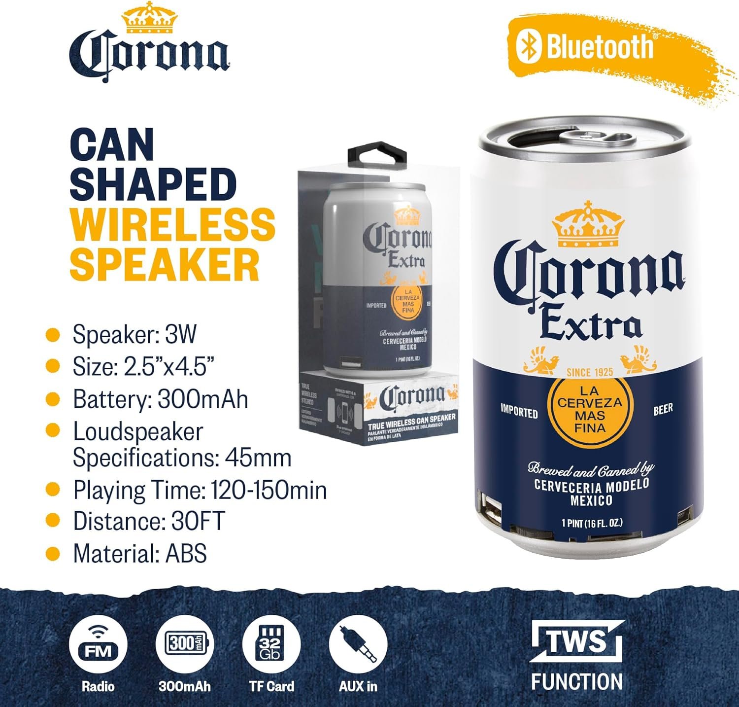 Corona Can Beer Bluetooth Can Shaped Speaker Bluetooth Bottle Speaker Portable Wireless Speaker Portable Travel Stereo Speaker for Outdoor and Indoor Activities - Image 3
