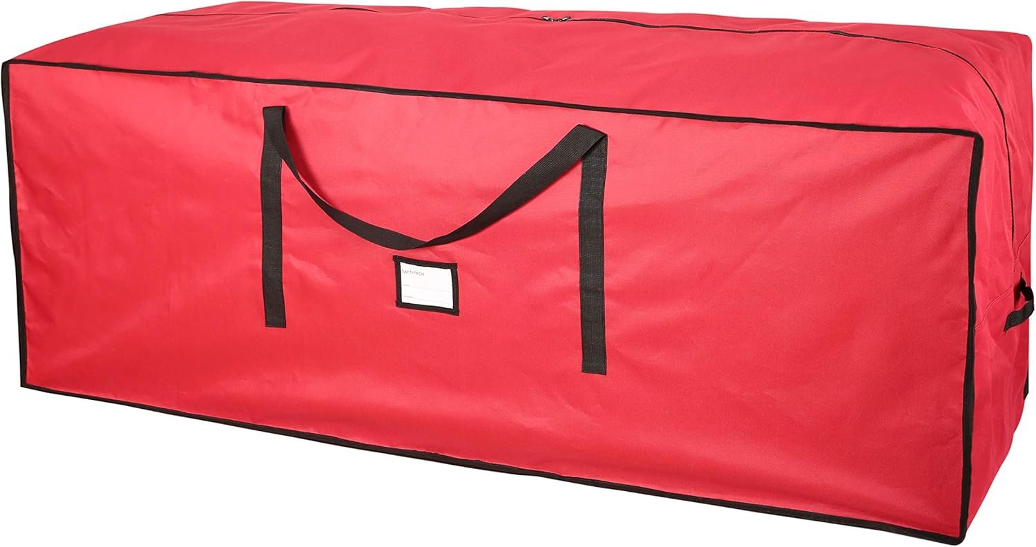 Sattiyrch Christmas Tree Storage Bag,Fits Up to 9 ft Tall Artificial Tree,Heavy Duty 600D Canvas Red Christmas Tree Storage Container with Sleek Dual Zipper and Durable Handles - Image 2