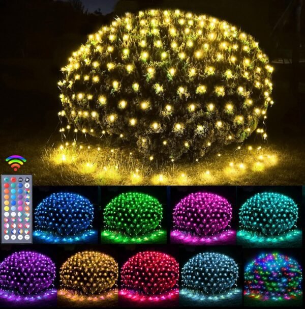 OYCBUZO 204 LED Net Lights, 9.8ft x 6.6ft Color Changing Christmas Mesh String Lights, Connectable Fairy Lights Waterproof Outdoor Christmas Decorations for Tree Bushes Holiday Party Garden - Image 2