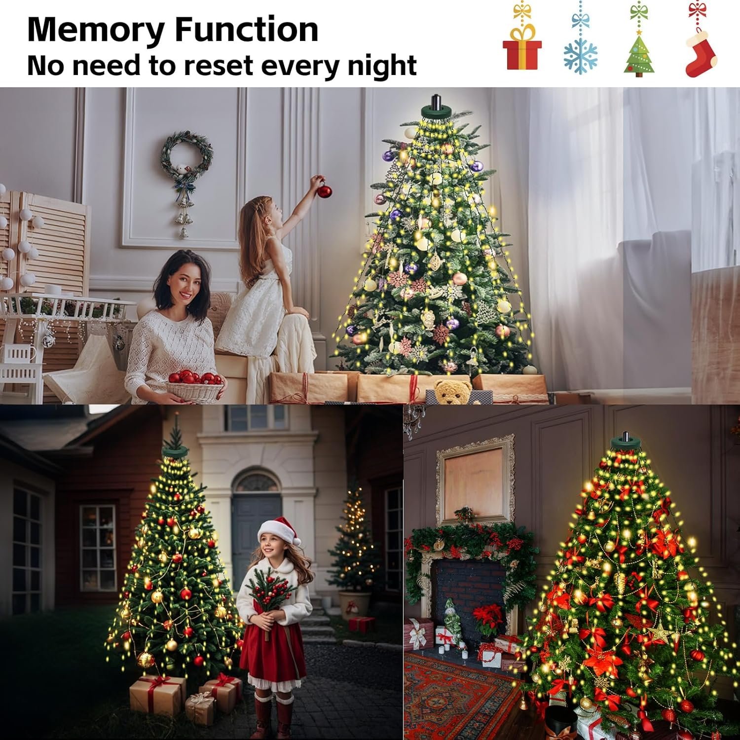 Upgraded Christmas Lights for Tree Indoor, 416 LEDs Christmas String Lights with 8 Modes, Timer & Memory Function, 16 Strands of 6.9FT LED String Lights, Waterproof Outdoor Tree Decoration Warm White - Image 8